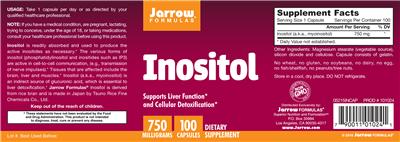 Photo of the Jarrow Formulas Inositol 750 mg label