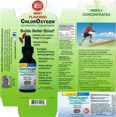 Photo of the Herbs, Etc. ChlorOxygen Chlorophyll Concentrate Alcohol Free Mint Flavored label