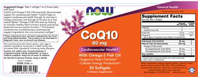 Photo of the NOW CoQ10 60 mg With Omega-3 Fish Oil label