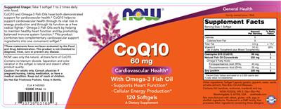 Photo of the NOW CoQ10 60 mg With Omega-3 Fish Oil label