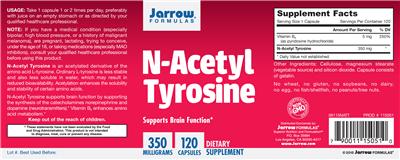 Photo of the Jarrow Formulas N-Acetyl Tyrosine 350 mg label