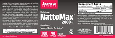 Photo of the Jarrow Formulas NattoMax 2000 FU 100 mg label