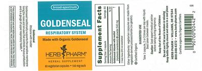 Photo of the Herb Pharm Goldenseal label