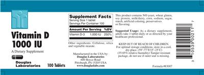 Photo of the Douglas Laboratories Vitamin D 1000 IU label
