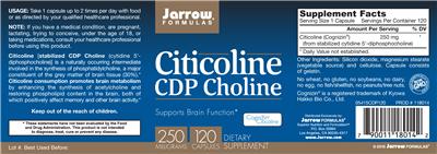 Photo of the Jarrow Formulas Citicoline CDP Choline 250 mg label