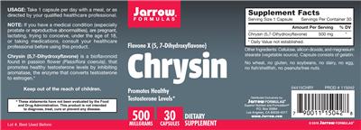 Photo of the Jarrow Formulas Chrysin 500 mg label