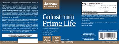 Photo of the Jarrow Formulas Colostrum Prime Life 500 mg label