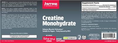 Photo of the Jarrow Formulas Creatine Monohydrate label