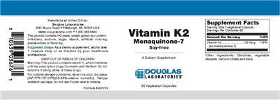 Photo of the Douglas Laboratories Vitamin K2 Menaquinone-7 label