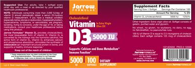 Photo of the Jarrow Formulas Vitamin D3 5000 IU label