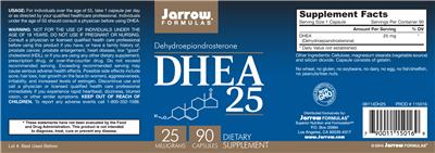 Photo of the Jarrow Formulas DHEA 25 mg label