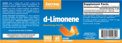 Photo of the Jarrow Formulas D-Limonene 1000 mg label