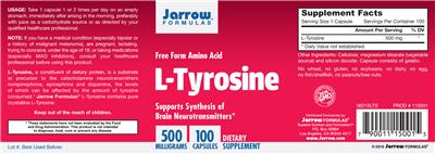 Photo of the Jarrow Formulas L-Tyrosine 500 mg label