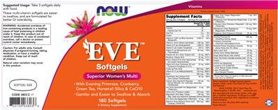 Photo of the NOW Eve Softgels label