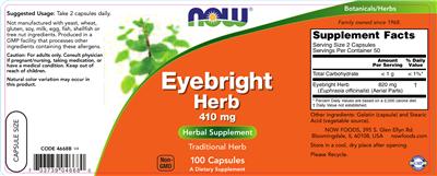 Photo of the NOW Eyebright Herb 410 mg label