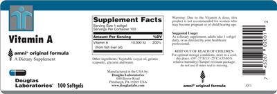 Photo of the Douglas Laboratories Vitamin A label