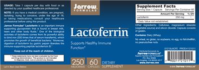 Photo of the Jarrow Formulas Lactoferrin 250 mg label