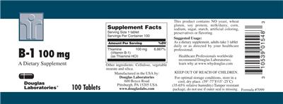 Photo of the Douglas Laboratories B-1 100 mg label