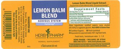 Photo of the Herb Pharm Lemon Balm Blend label