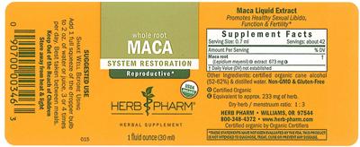Photo of the Herb Pharm Maca label