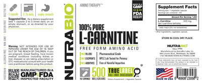 100% Pure L-Carnitine 500 Milligrams
