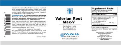 Photo of the Douglas Laboratories Valerian Root Max-V label
