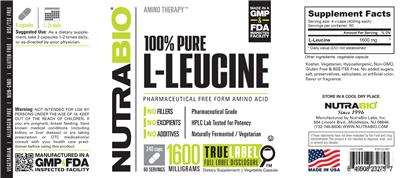 100% Pure L- Leucine 1600 Milligrams