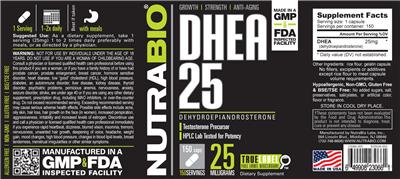 Photo of the NutraBio DHEA 25 25 Milligrams label
