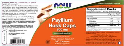 Photo of the NOW Psyllium Husk Caps 500 mg label