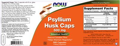 Photo of the NOW Psyllium Husk Caps 500 mg label