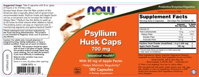 Photo of the NOW Psyllium Husk Caps 700 mg label