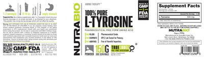 Photo of the NutraBio 100% Pure L-Tyrosine label