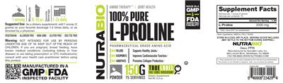 Photo of the NutraBio 100% Pure L-Proline label