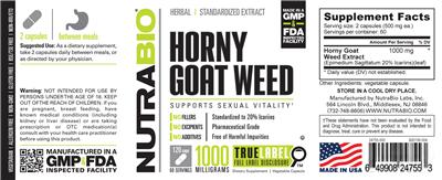 Photo of the NutraBio Horny Goat Weed 1000 Milligrams label