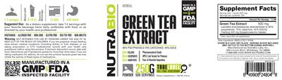 Photo of the NutraBio Green Tea Extract label