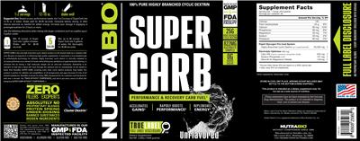 Photo of the NutraBio Super Carb Unflavored label