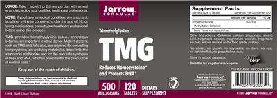 Photo of the Jarrow Formulas TMG 500 mg label