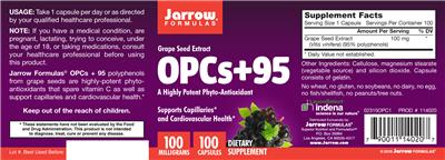 Photo of the Jarrow Formulas OPCs + 95 100 mg label