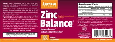 Photo of the Jarrow Formulas Zinc Balance label