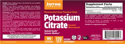 Photo of the Jarrow Formulas Potassium Citrate 99 mg label