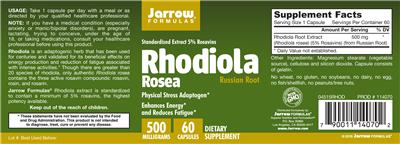 Photo of the Jarrow Formulas Rhodiola Rosea 500 mg label