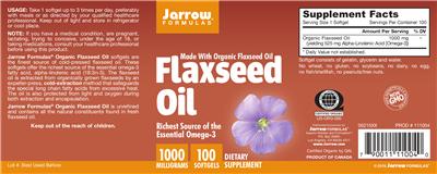 Photo of the Jarrow Formulas Flaxseed Oil 1000 mg label