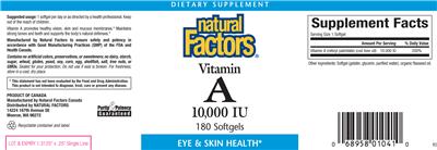 Photo of the Natural Factors Vitamin A 10,000 IU label