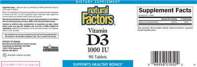 Photo of the Natural Factors Vitamin D3 1000 IU label