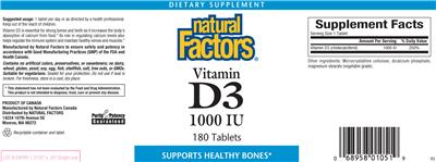 Photo of the Natural Factors Vitamin D3 1000 IU label