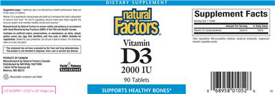 Photo of the Natural Factors Vitamin D3 2000 IU label