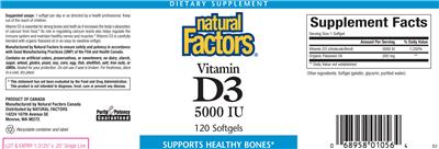Photo of the Natural Factors Vitamin D3 5000 IU label
