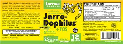 Photo of the Jarrow Formulas Jarro-Dophilus + FOS Powder label