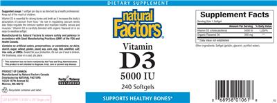 Photo of the Natural Factors Vitamin D3 5000 IU label