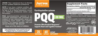 Photo of the Jarrow Formulas PQQ 20 mg label